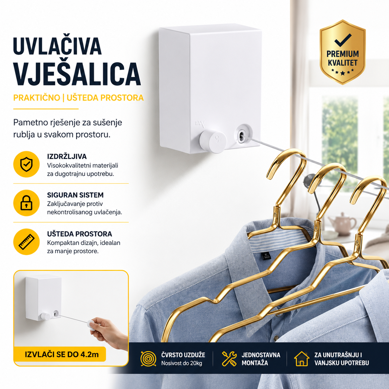 Uvlačiva zidna sušilica za veš
