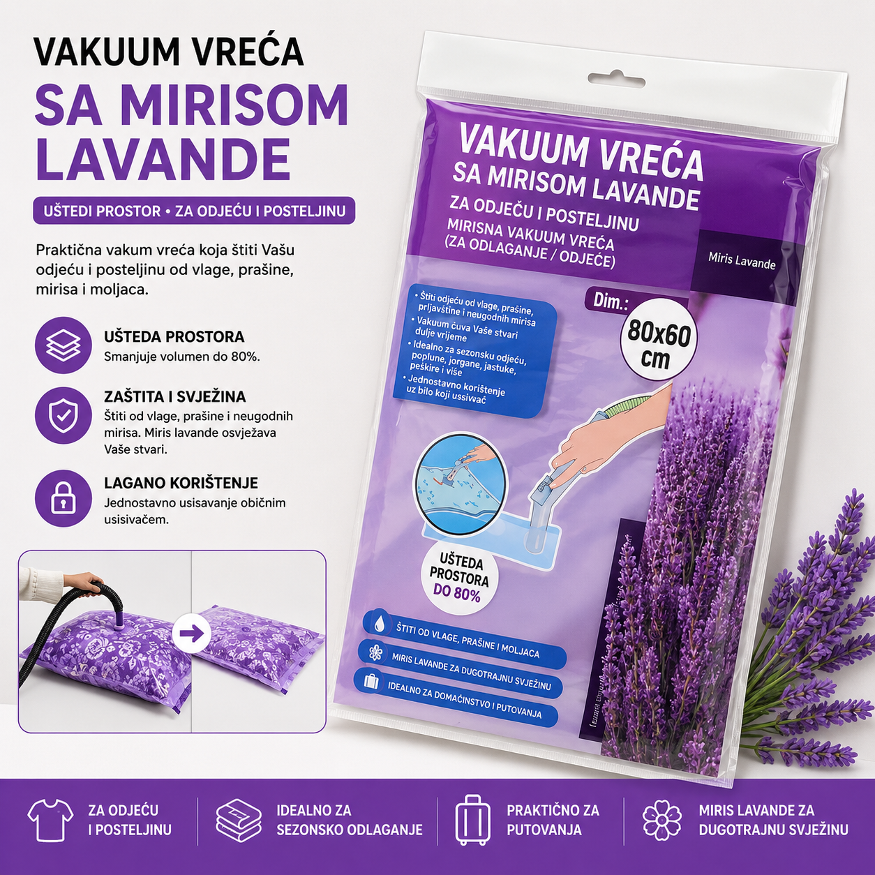 VAKUM VREĆA LAVANDA 60x80cm