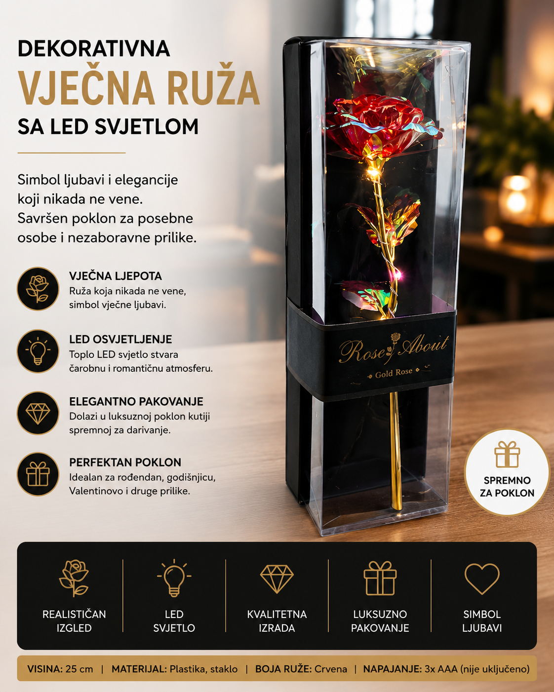 LED RUŽA U KUTIJI