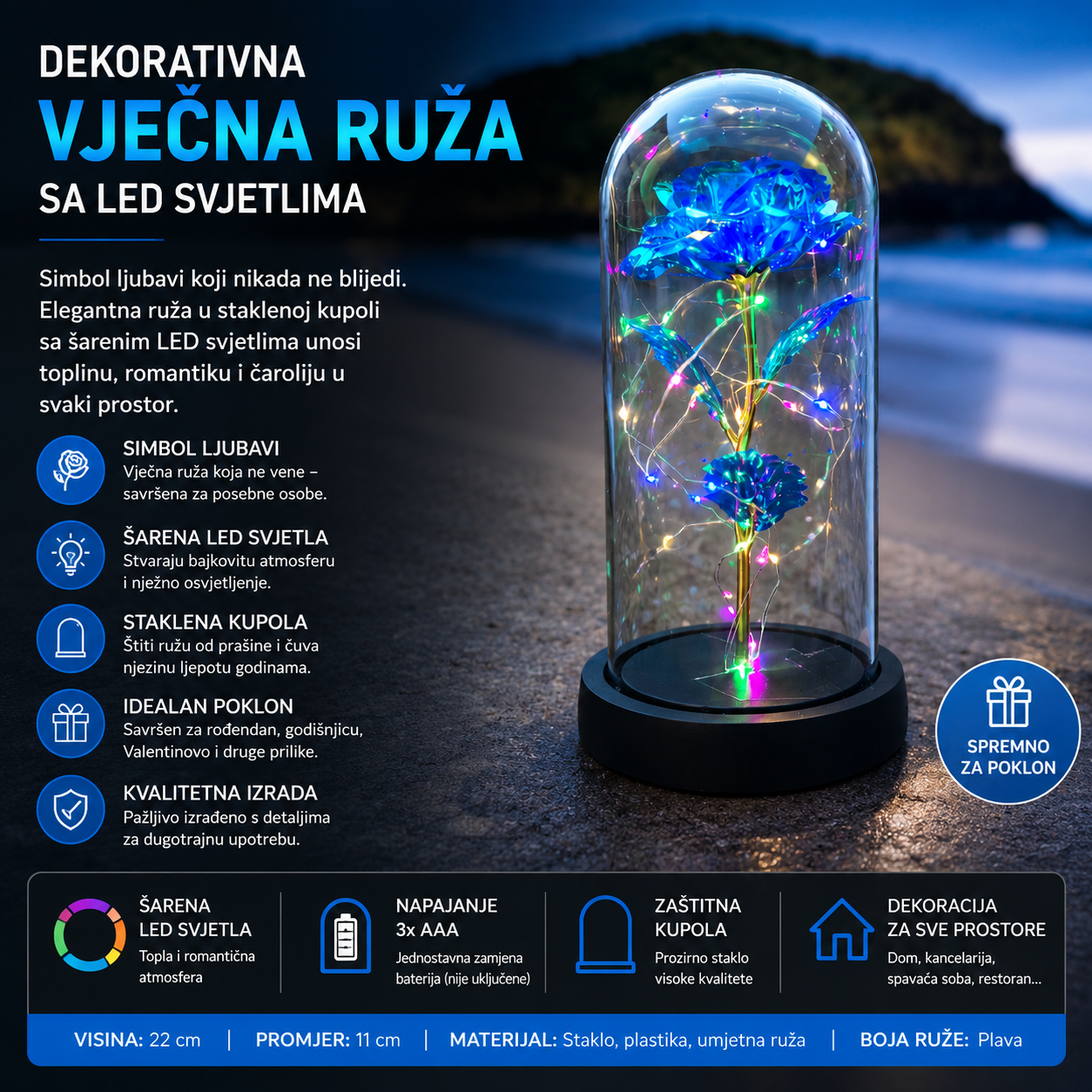 LED RUŽA U STAKLU