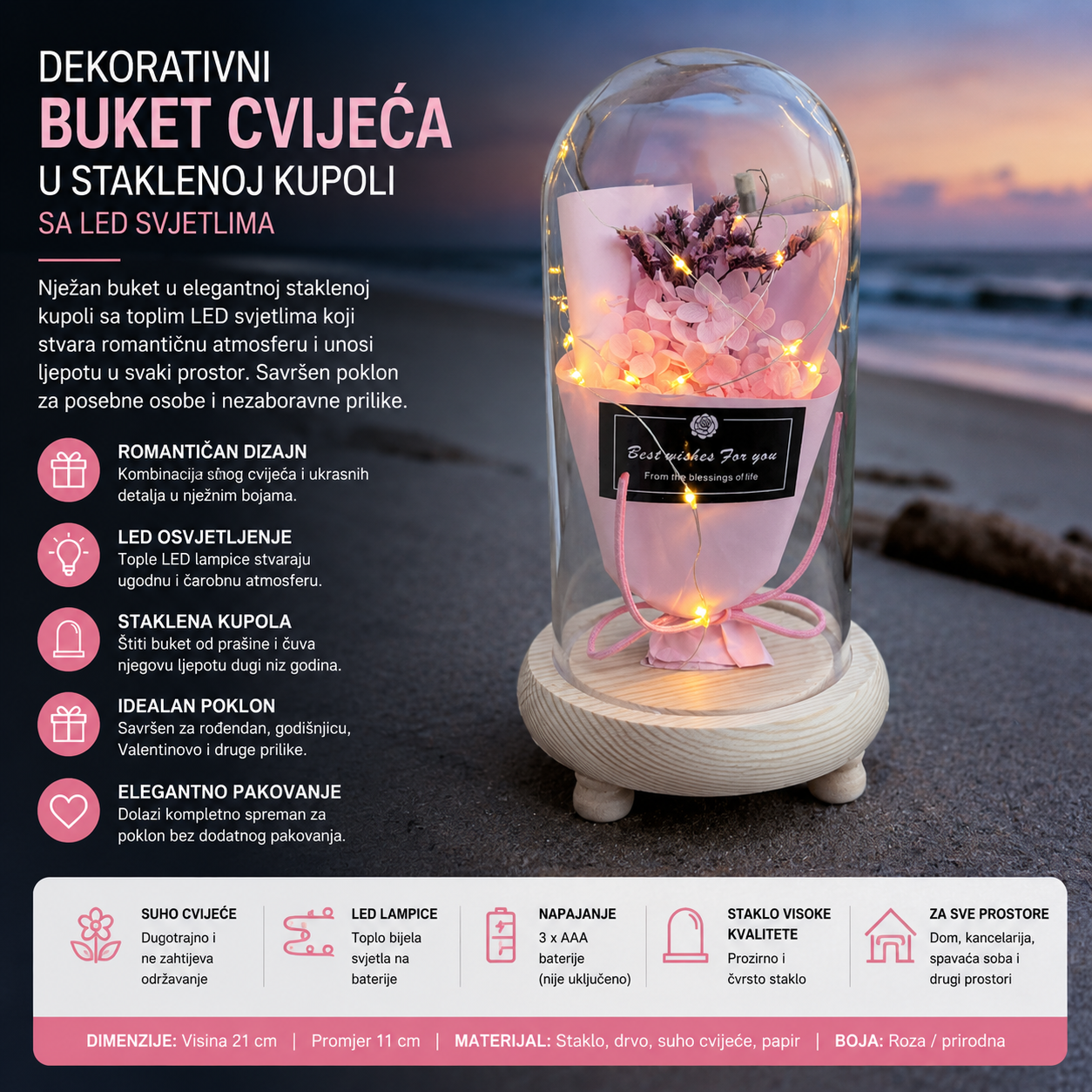 LED RUŽA U STAKLU 2