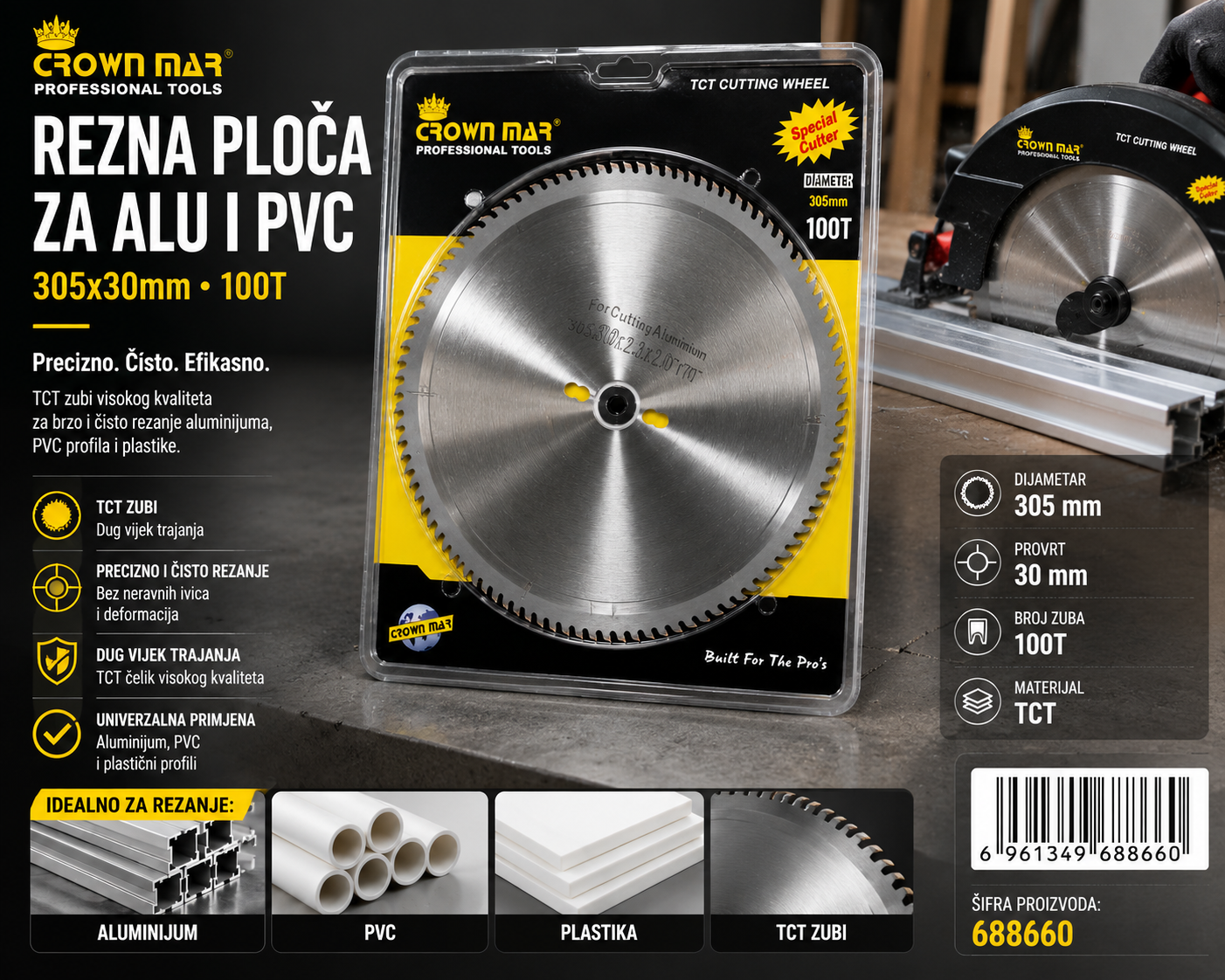 REZNA PLOČA ZA ALU I PVC 305x30mm 100T