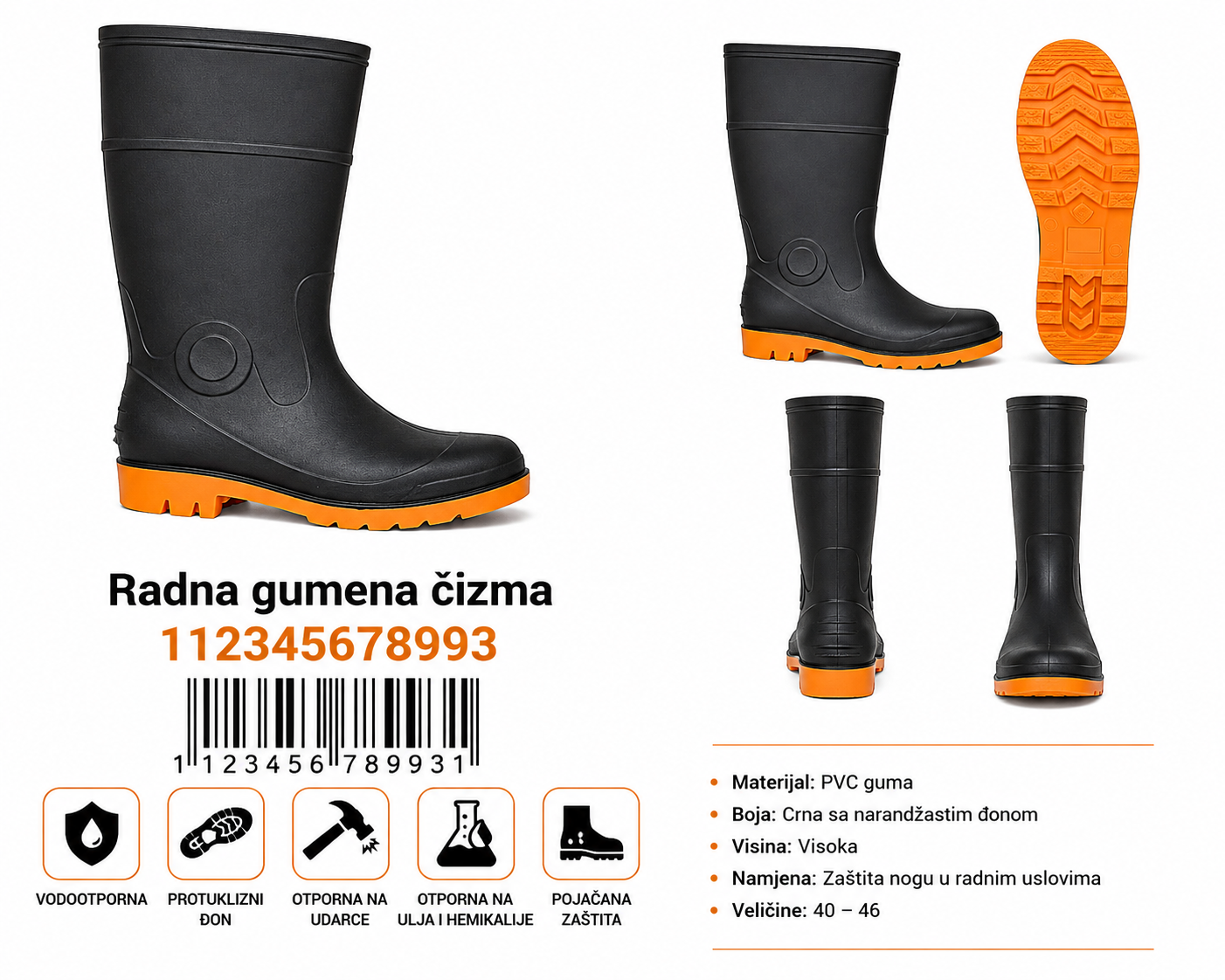 RADNA GUMENA ČIZMA 40-46br