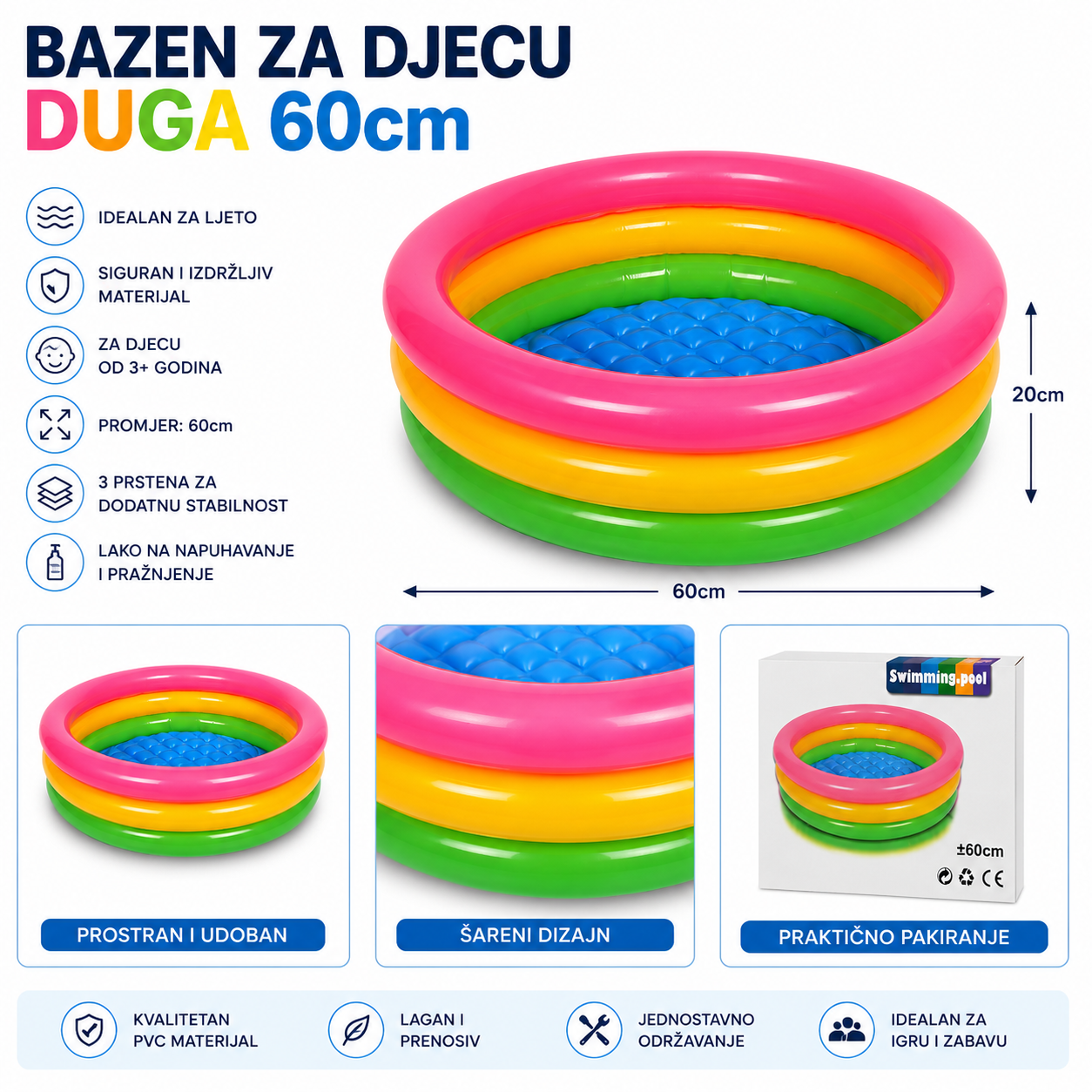 BAZEN ZA DJECU DUGA 60CM
