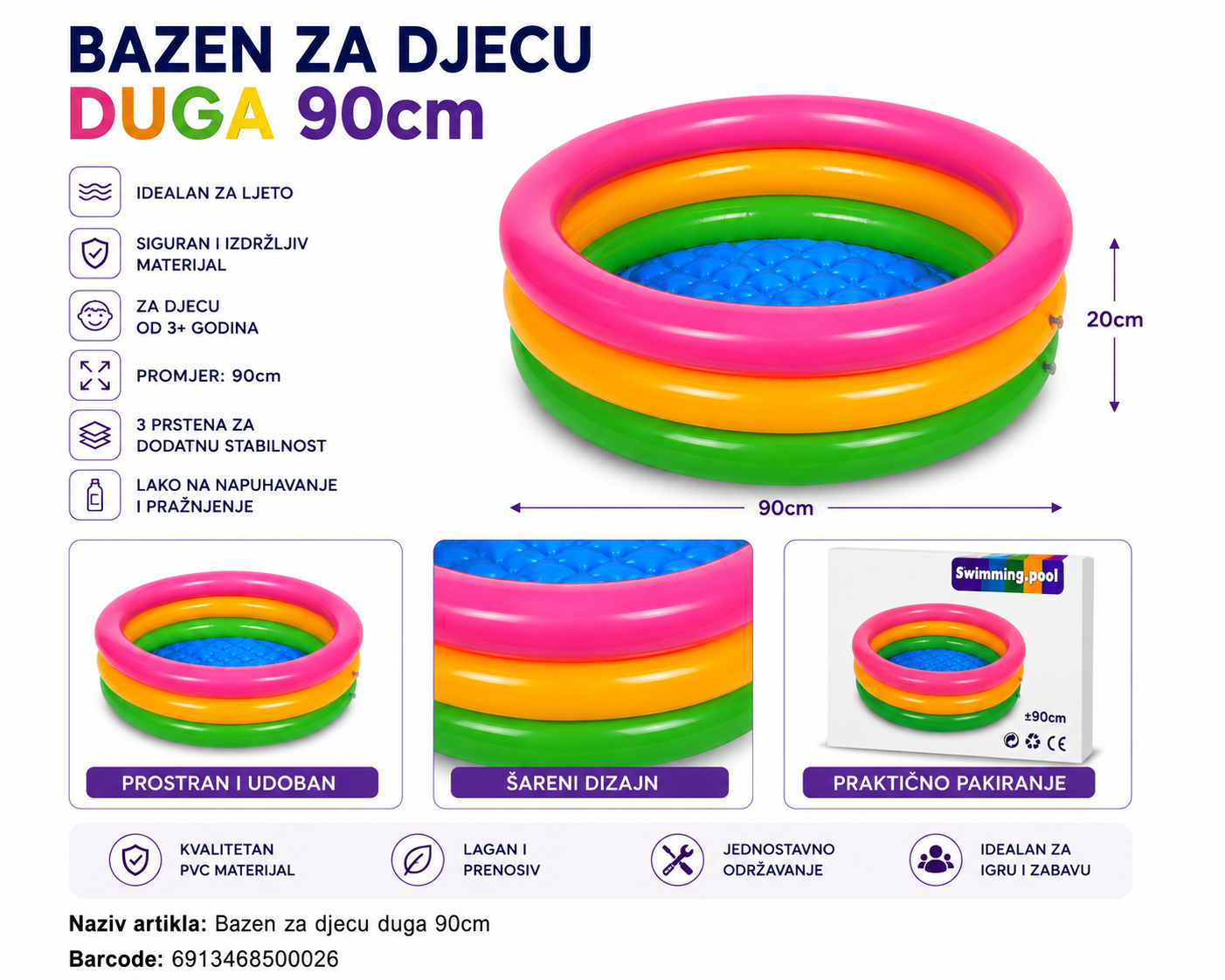 BAZEN ZA DJECU DUGA 90CM