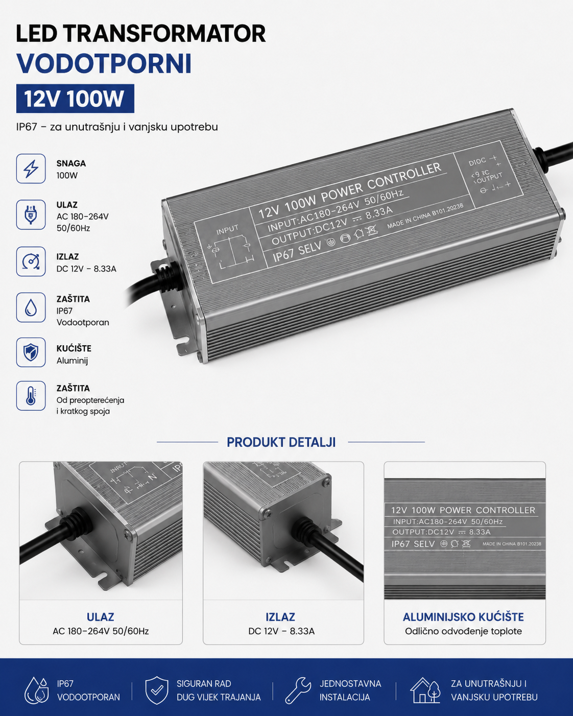 LED TRANSFORMATOR VODOOTPORNI 12V 100W