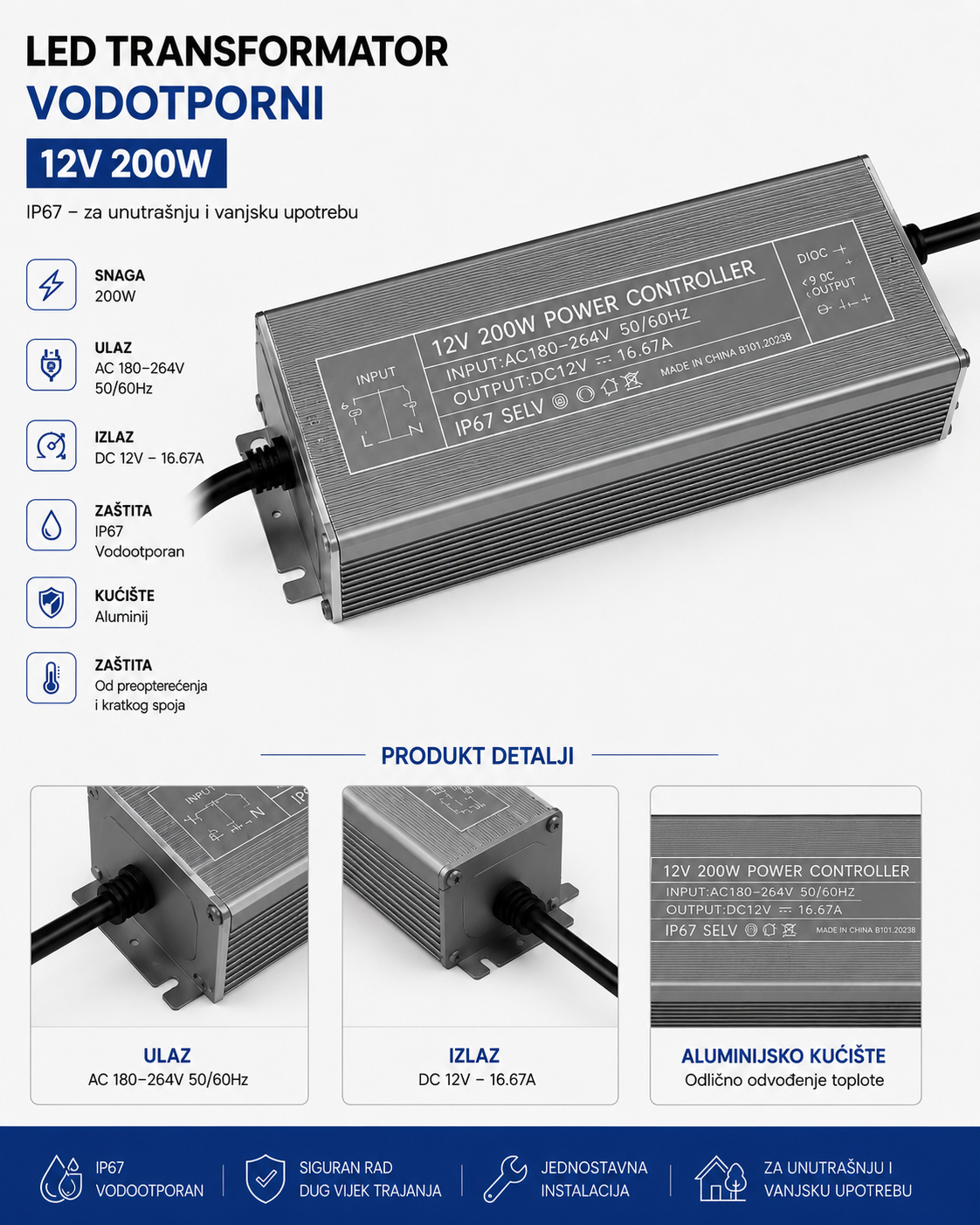 LED TRANSFORMATOR VODOOTPORNI 12V 200W