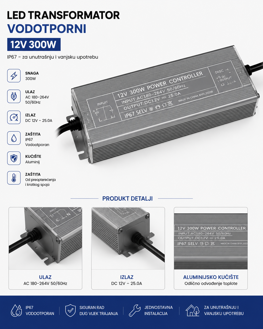 LED TRANSFORMATOR VODOOTPORNI 12V 300W