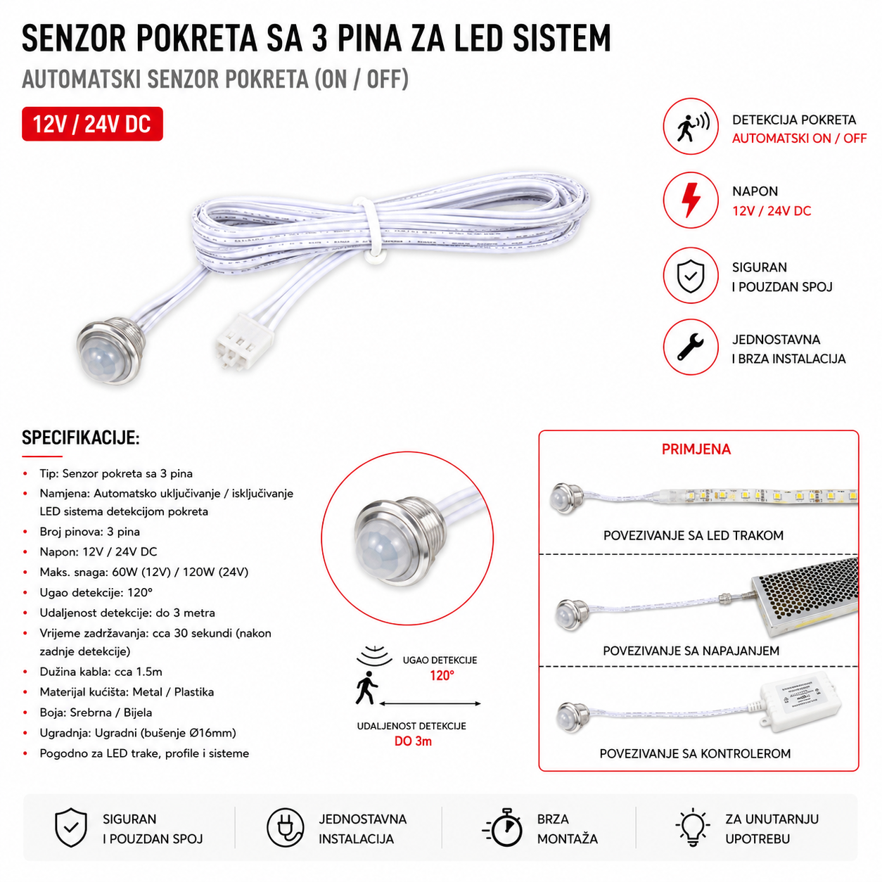 SENZOR PORKETA SA 3 PINA 12/24V